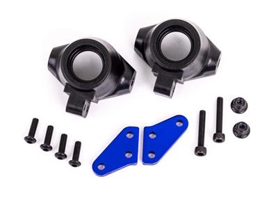 Traxxas - TRX9637X - Steering blocks, left & right/ steering block arms (aluminum, blue-anodized) (2)/ 3x18mm CS (2)/ M3x0.5mm NL (2)