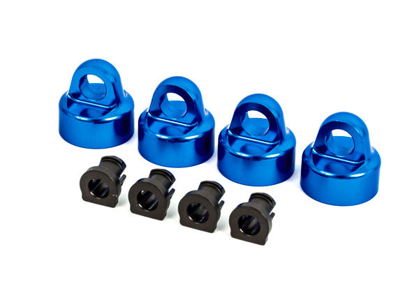 Traxxas - TRX9664X - Shock caps, aluminum (blue-anodized), GT-Maxx® shocks (4)/ spacers (4) (for Sledge®)