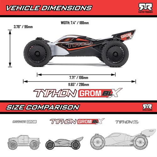 Arrma - ARA2306ST1 - TYPHON GROM 223S BLX Brushless 4X4 Small Scale Buggy RTR with DSC (Battery & Charger included), Red