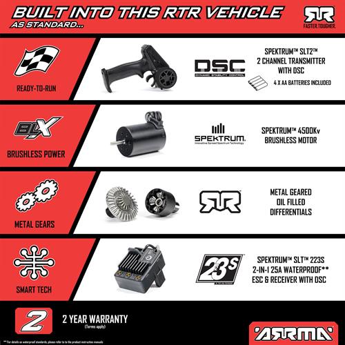 Arrma - ARA2306ST1 - TYPHON GROM 223S BLX Brushless 4X4 Small Scale Buggy RTR with DSC (Battery & Charger included), Red