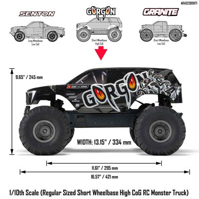 Arrma - ARA3230SKT1 - 1/10 GORGON 4X2 MEGA 550 Brushed Monster Truck RTR with Battery & Charger