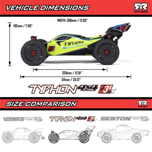 Arrma - ARA4306V4 - 1/8 TYPHON 223S BLX Brushless 4X4 Buggy RTR with DSC, Green