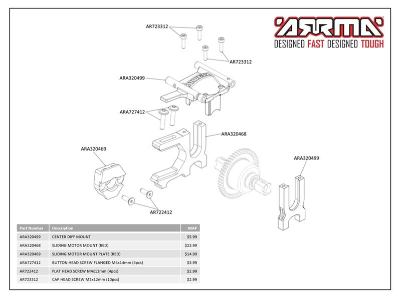 Arrma - ARA320468 - SLIDING MOTOR MOUNT (RED)