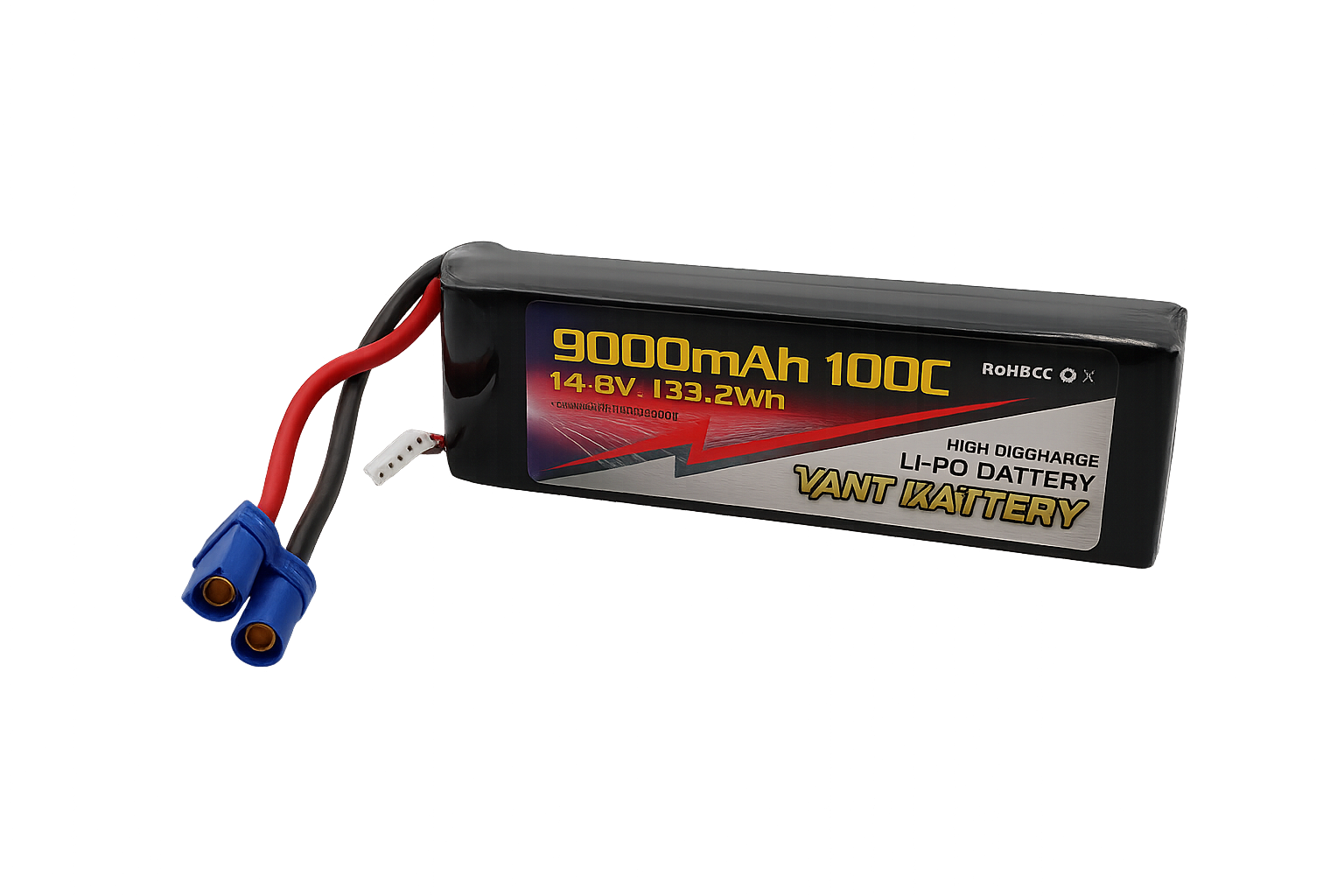14.8V Lipo batteri med 9000 mAh, 100C i Softcase med EC5 stik