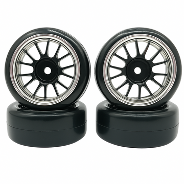 1/10 Driftdæk på 26 mm Chrome/ sorte fælge - 4 stk