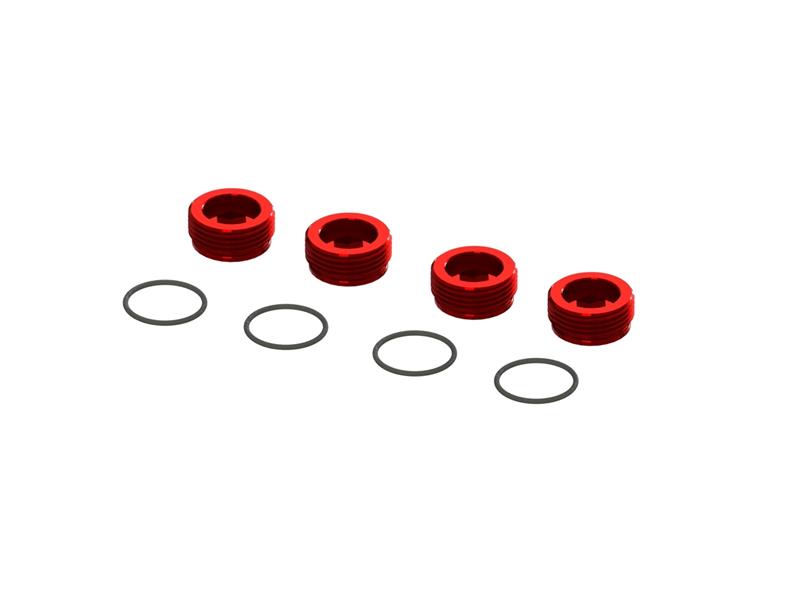 Arrma - ARA320467 - ALUMINUM FRONT HUB NUT (RED) (4PCS INC. O-RINGS)