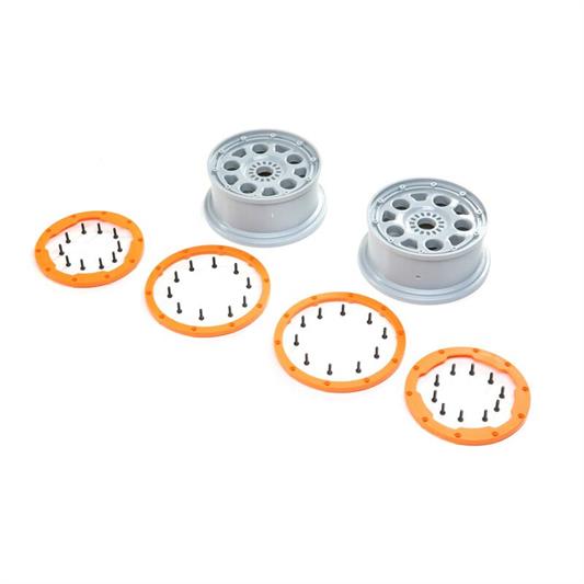 Losi - LOS45032 - 1/5 Front/Rear 4.75 Beadlock Wheels, 24mm Hex, Silver/Orange (2): DBXL-E 2.0