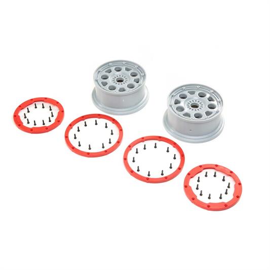 Losi - LOS45033 - 1/5 Front/Rear 4.75 Beadlock Wheels, 24mm Hex, Silver/Red (2): DBXL-E 2.0