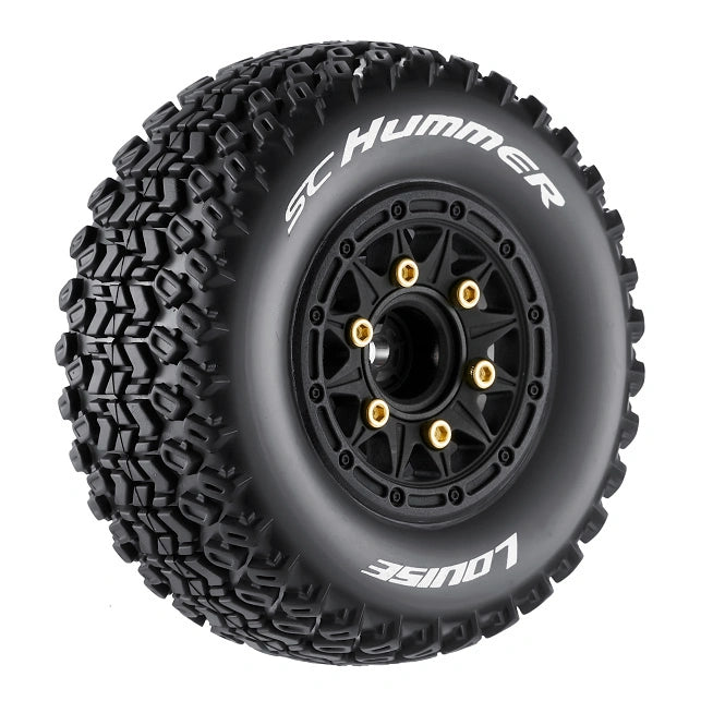 LouiseRC - T3224SB - SC-HUMMER - 1/10 Short Course Tire Set - Mounted - Soft - Black Wheels - Removable 1-10 SC Hex - 12,14,17mm