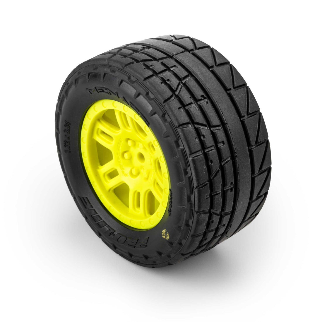 1/16 Menace Front/Rear Street Tires Mounted 12mm Yellow Split Six (2): ARRMA MINI KRATON