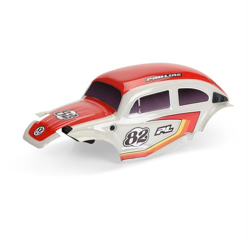 Class 1 VW Bug Red Race Body Conversion Kit and Flat Iron M/T Tires Mounted 12mm Chrome Diablo (4) for ARRMA TYPHON GROM