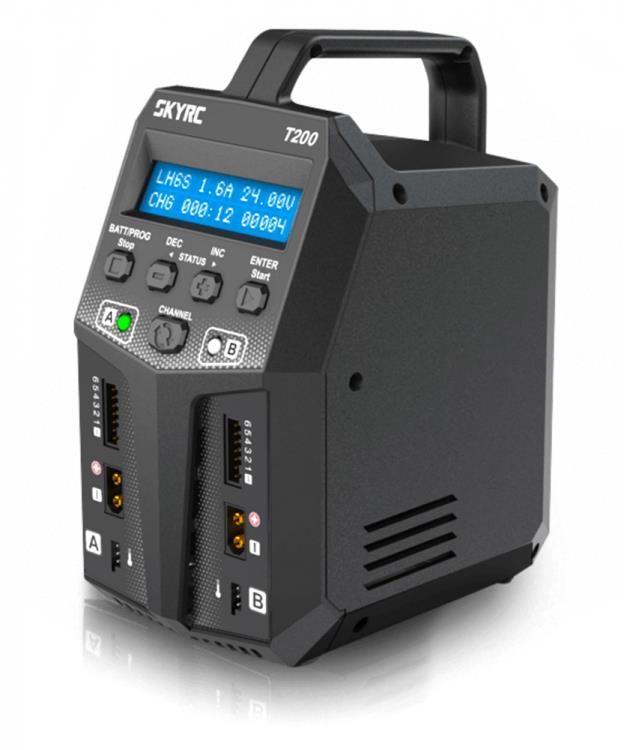 12A T200 dobbelt oplader med strømforsyning 2x100W - NiMH og Lipo - 1-6S
