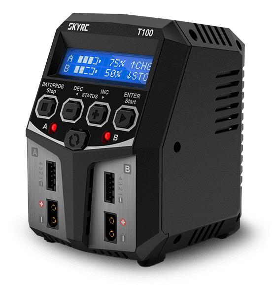 Skyrc - SK100162-02 - 5A Oplader T100, kan oplade 2 batterier med strømforsyning på 2x50W - NiMH og Lipo -2-4S