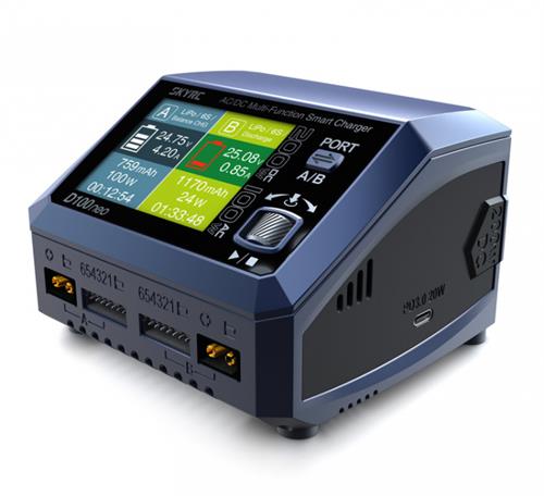 10A Oplader D100neo, kan oplade 2 batterier med strømforsyning på 2x100W - NiMH og Lipo - 1-6S