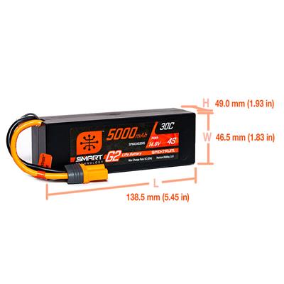 Spektrum - SPMX54S30H5 - 14.8V 5000mAh 4S 30C Smart G2 Hardcase LiPo Battery: IC5