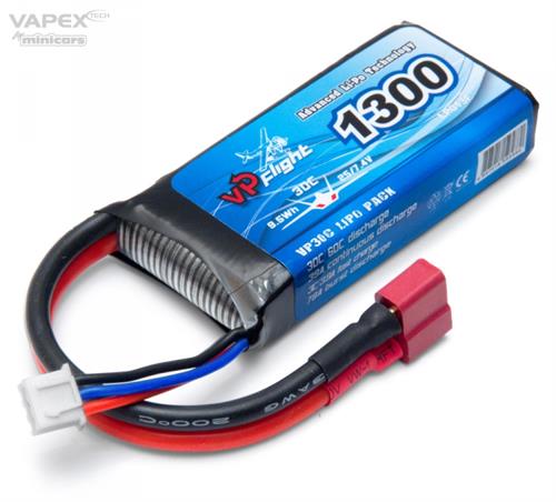 Vapex - VPLP013FD - 7,4V 1300 mAh 30C Lipo batteri med Deans stik