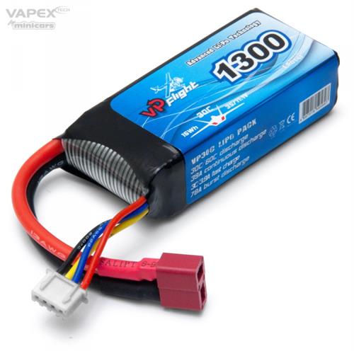 Vapex - VPLP014FD - 11.1V 1300 mAh 30C Lipo batteri med Deans stik