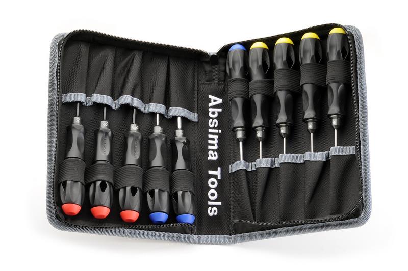 Absima - 3000057 - Værktøjssæt med 3 skruetækker, 4 umbraco og 3 topnøgler i lækker taske