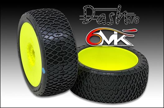 6MIK - TUY19B - 1/8 6MIK DASH Tyres glued on YELLOW rims
