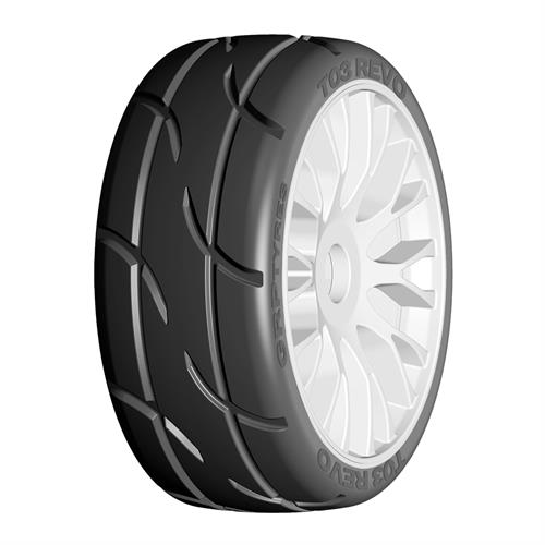 GRP - GTH03-XM3 - 1:8 GT – T03 REVO – XM3 Soft – Mounted on New 20 Spoked FLEX White Wheel – 2 stk