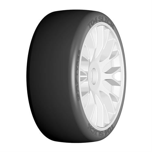 GRP - GTH04-XM5 - 1:8 GT - T04 SLICK - XM5 Medium -  Mounted on New 20 Spoked FLEX White Wheel - 1 Pair