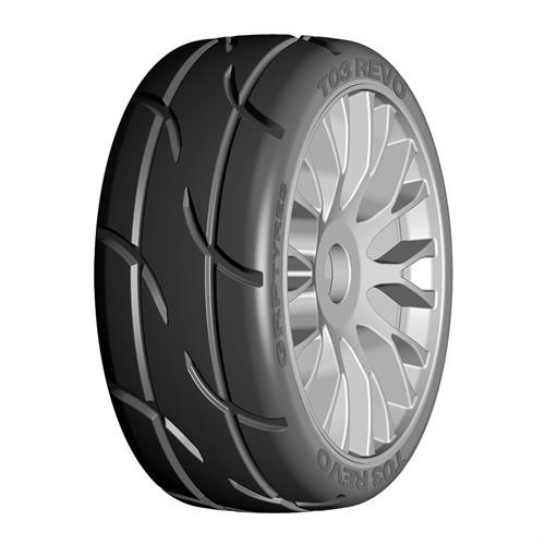 GRP - GTK03-XM4 - 1:8 GT - T03 REVO - XM4 SoftMedium -  Mounted on New 20 Spoked FLEX Silver Wheel - 1 Pair