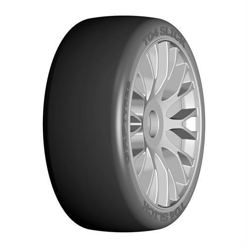 GRP - GTK04-XM3 - 1:8 GT - T04 SLICK - XM3 Soft -  Mounted on New 20 Spoked FLEX Silver Wheel - 1 Pair