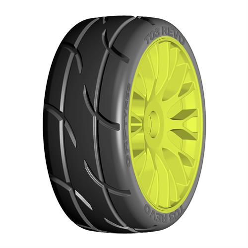 GRP - GTY03-XM3 - 1:8 GT - T03 REVO - XM3 Soft -  Mounted on New 20 Spoked FLEX Yellow Wheel - 1 Pair