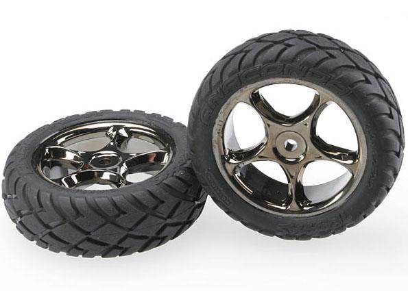 Traxxas - TRX2479A -  Tires & wheels, assembled (Tracer 2.2" black chrome wheels, Anaconda 2.2" tires with foam inserts) (2) (Bandit front)