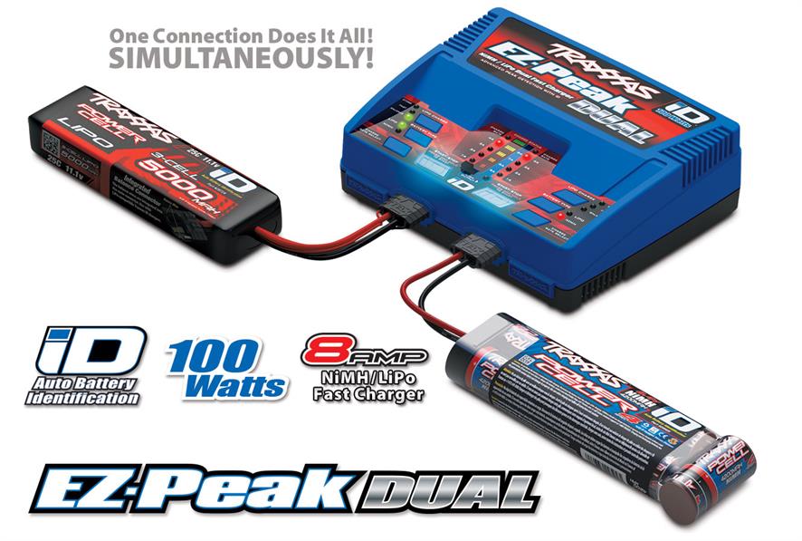 Traxxas - TRX2972GX - 8A EZ-Peak dobbelt oplader med ID autogenkendelse af Traxxas ID NiMH og Lipo batterier - 2-3S