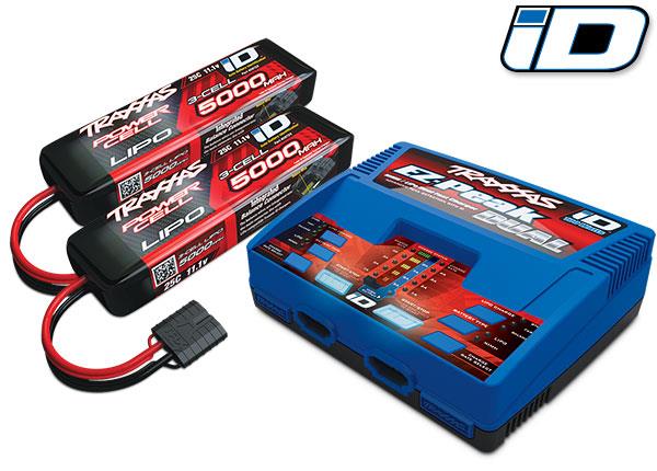 Traxxas - TRX2990GX - 8A dobbelt ID Oplader (TRX2972) med 2 x 11,1V, 5000 mAh, 25C Lipo batteri med ID, (TRX2872X))