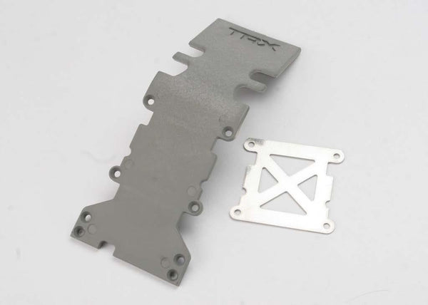 Traxxas - TRX4938A - Skidplate, rear plastic (grey)/ stainless steel plate