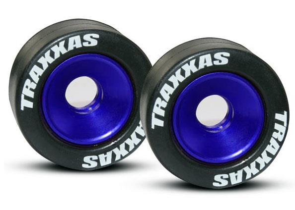 Traxxas - TRX5186A - Dæk med blå aluminum fælge til wheeliebar (2 stk) Der medfølger 4 stk 5x8mm kuglelejer