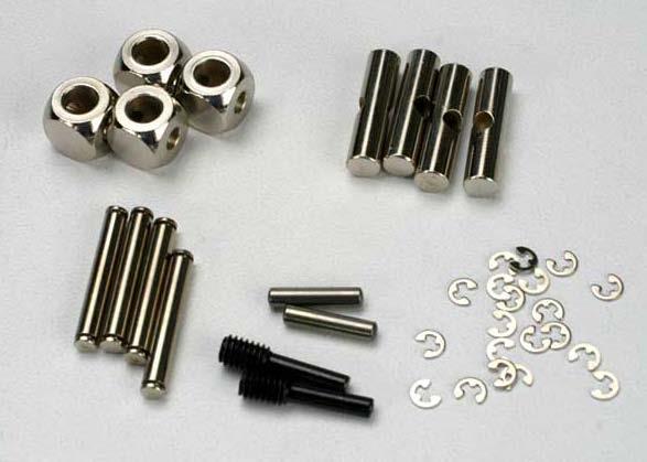 Traxxas - TRX5452 - U-joints, driveshaft (carrier (4)/ 4.5mm cross pin (4)/ 3mm cross pin (4)/ e-clips (20)) (metal parts for 2 driveshafts)