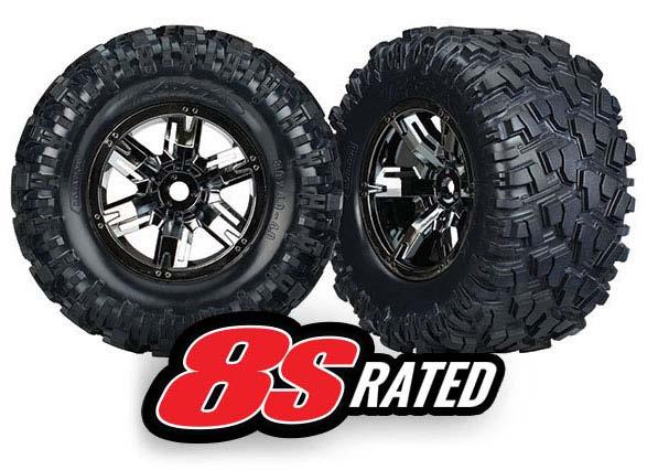 Traxxas - TRX7772A - X-Maxx® AT dæk limet på 4.0″ sorte krom fælge med 24mm hex – 2 stk