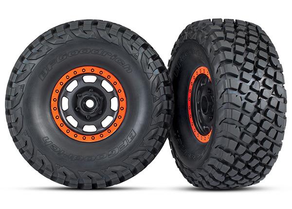 Traxxas - TRX8472 -  Tires and wheels, assembled, glued (Desert Racer wheels, black with orange beadlock, BFGoodrich® Baja KR3 tires) (2)