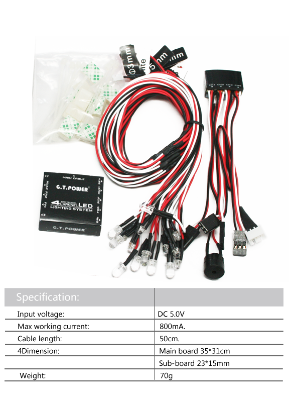 GT Power - 4 kanals LED lys system med 12 LED lys til fjernstyrede biler