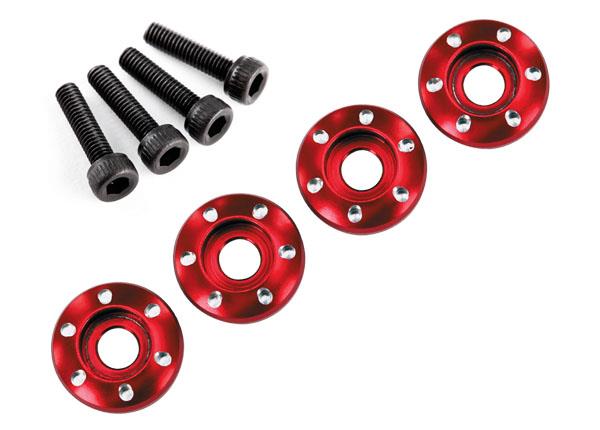 Latrax - TRX7668R - Wheel nut washer, machined aluminum, red / 3x12mm CS (4)