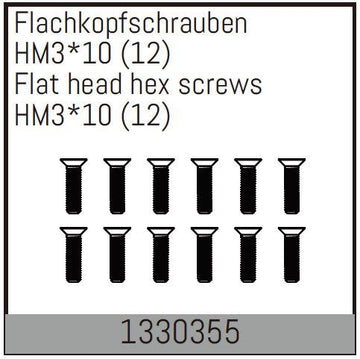 Absima - 1330355 - 3x10mm Skruer, undersænket hoved - 12 stk