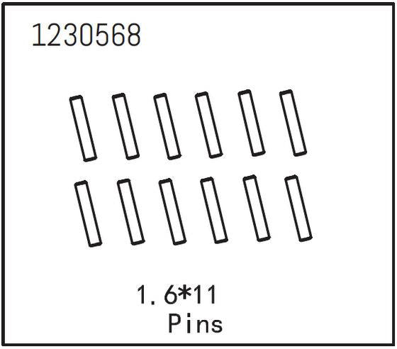 Absima - 1230568 - 1.6x11mm Pins - 12 stk