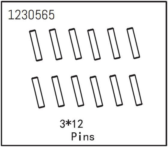 Absima - 1230565 - 3x12mm Pins - 12 stk