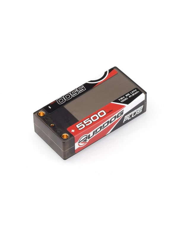 RUDDOG - RP-0167 - 7,6V Lipo batteri med 5500 mAh i Shorty Hardcase med konstant 100C og 5mm guldstik